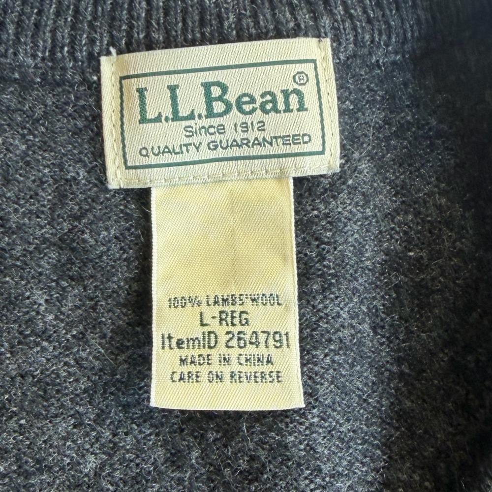 L.L. Bean Men's Charcoal V-Neck Sweater Vest. Lambs Wool. Luxe. Size Large. - Picture 5 of 7